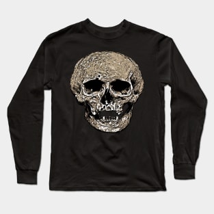 Vile Grungy Cranium Art Illustration In Black and Greige Long Sleeve T-Shirt